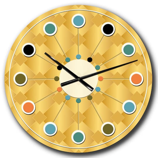 Designart 'Golden Geometric I Mid-Century Modern Wall Clock